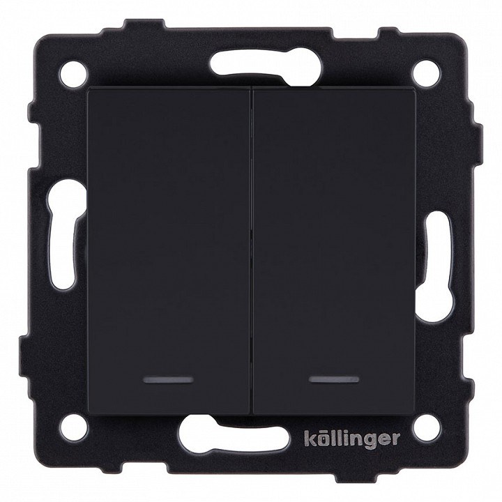 Выключатель 2-клавишный проходной 10А/250В с LED подсветкой, черный матовый Kollinger для Aspekt, Eleganz, Reflex