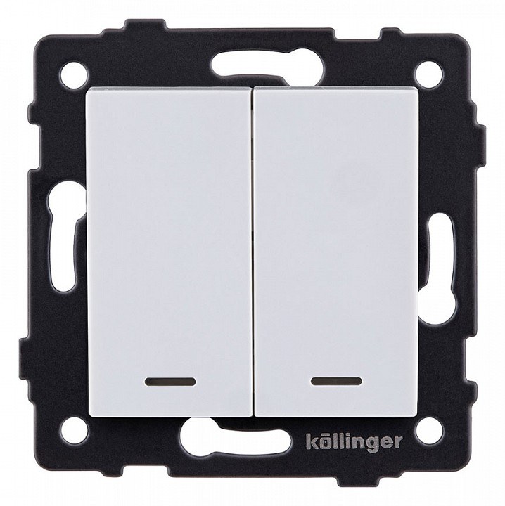 Выключатель 2-клавишный 10А/250В с LED подсветкой, белый Kollinger для Aspekt, Eleganz, Reflex