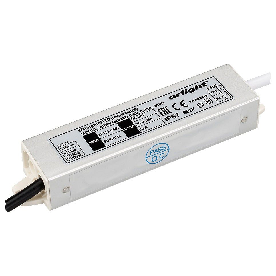 Блок питания ARPV-24020-D (24V, 0.8A, 20W) (Arlight, IP67 Металл, 3 года)