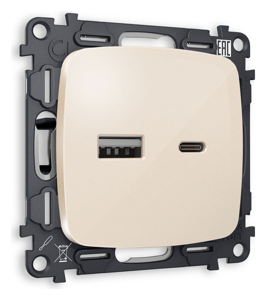 Розетка 2хUSB type A и C без рамки Ambrella Volt OMEGA MO311010