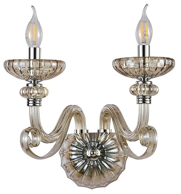 NEWPORT 8620 8622/A chrome cognac , Бра, Chrome Cognac glass L35*H36*SP12 cm Е14 2*40W