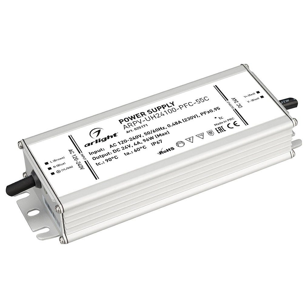 Блок питания ARPV-UH24100-PFC-55C (24V, 4.2A, 100W) (Arlight, IP67 Металл, 5 лет)