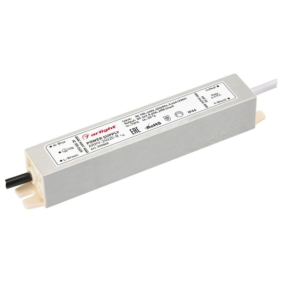 Блок питания ARPV-24020-B (24V, 0.8A, 20W) (Arlight, IP67 Металл, 3 года)
