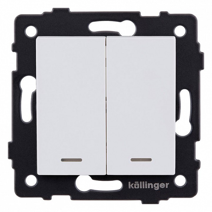 Выключатель 2-клавишный 10А/250В с LED подсветкой, белый матовый Kollinger для Aspekt, Eleganz, Reflex