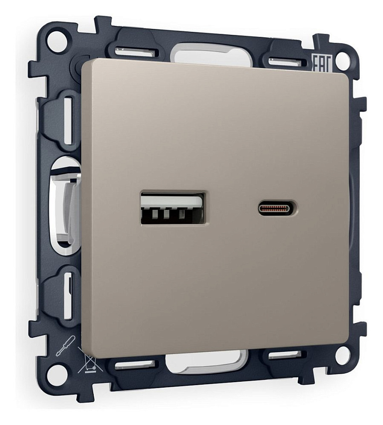 Розетка 2хUSB type A и C без рамки Ambrella Volt ALFA MA371010