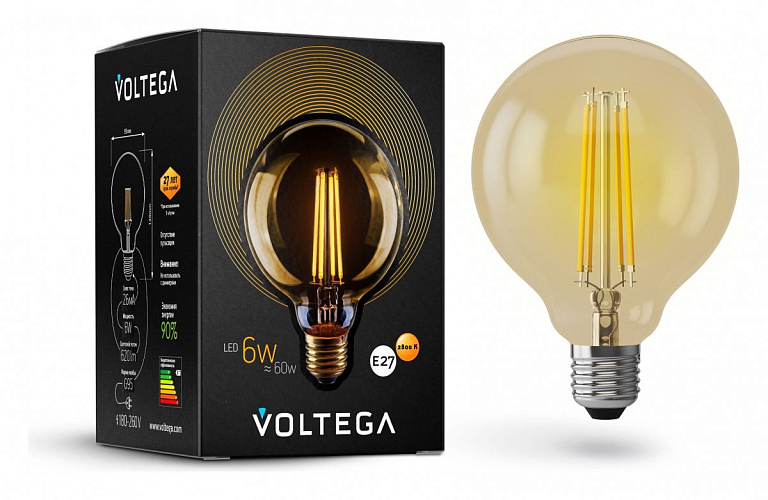 Лампа светодиодная Voltega шар (Globe) E27 6Вт 2800K 7084