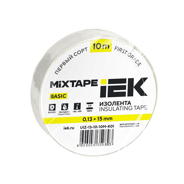 Изолента ПВХ 0.13х15мм (рул.10м) бел. IEK UIZ-13-10-10M-K01