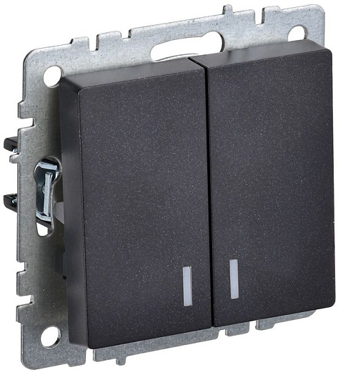 Выключатель 2-кл. СП BRITE ВС10-2-1-БрЧ 10А с индик. механизм черн. IEK BR-V20-1-10-K02