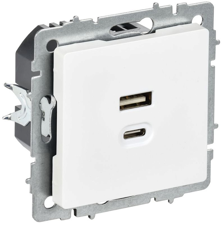 Розетка СП BRITE РЮ11-2-БрАБ USB A+C 45Вт высокоскор. заряд. арктич. бел. IEK BR-U22-045-K91