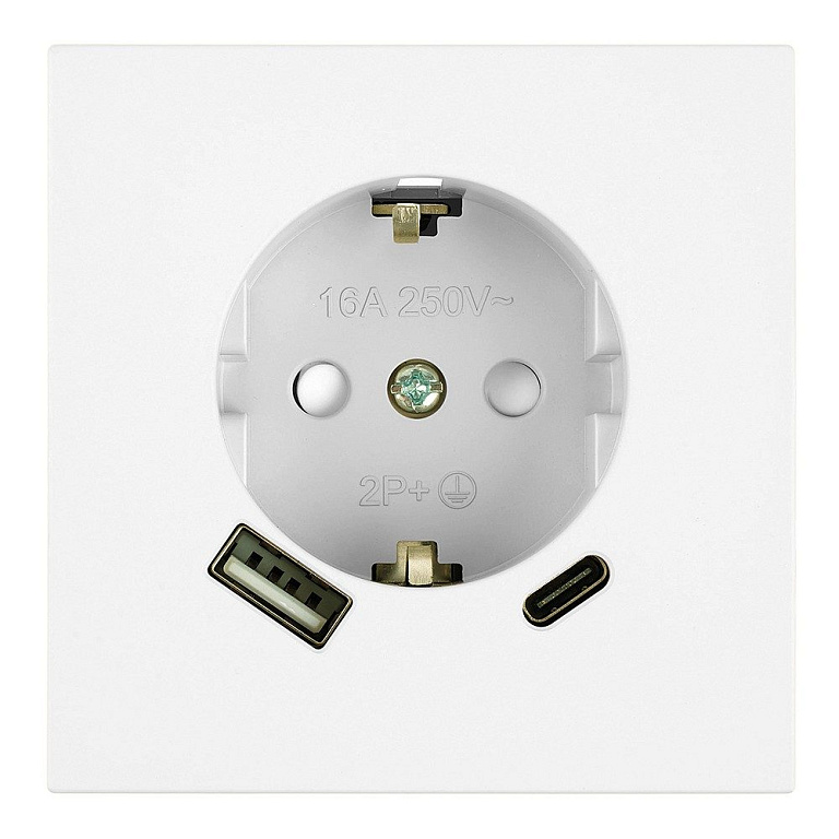 Розетка с заземлением и со шторкой и 2хUSB type A и C, без рамки Stekker Мия 50438