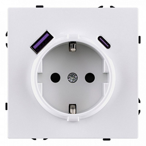 Розетка с заземлением и со шторкой и 2хUSB type A и C, без рамки Kollinger Eclipse EC-016WG