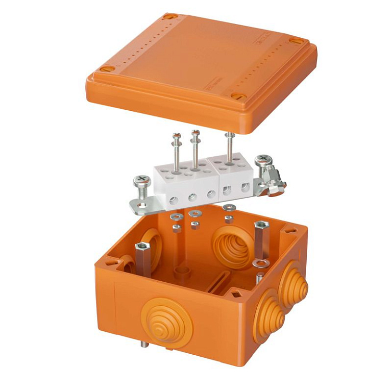 Коробка ответвительная FS 100х100х50мм IP55 5п 450В 20А 10кв.мм с кабельными вводами и клеммниками пластик. DKC FSB11510