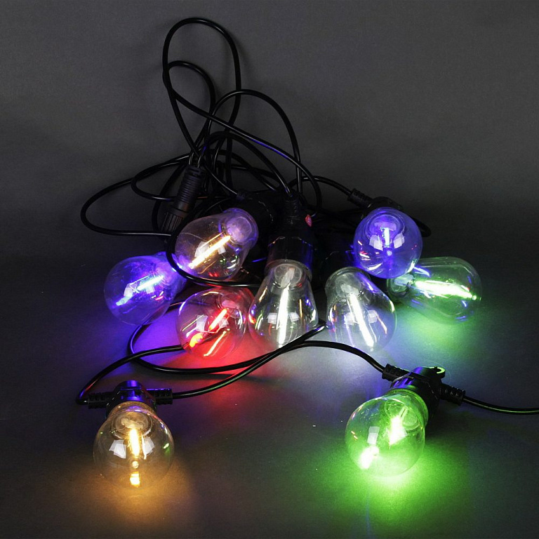 гирлянда светодиодная, 5м, 10LED Колба, черный провод