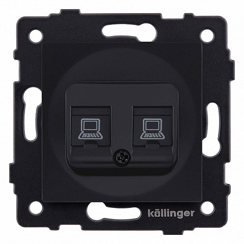 Розетка двойная Ethernet RJ45 Cat.6, черный матовый Kollinger для Aspekt, Eleganz, Reflex