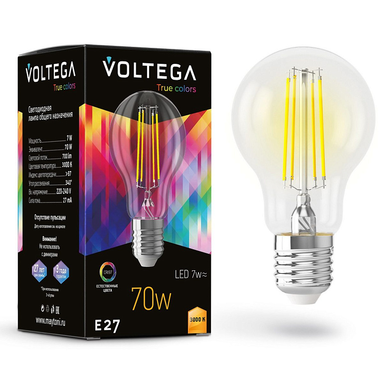 Лампа светодиодная Voltega груша (General purpose bulb) 7Вт E27 CRI97 E27 6Вт 3000K 7217