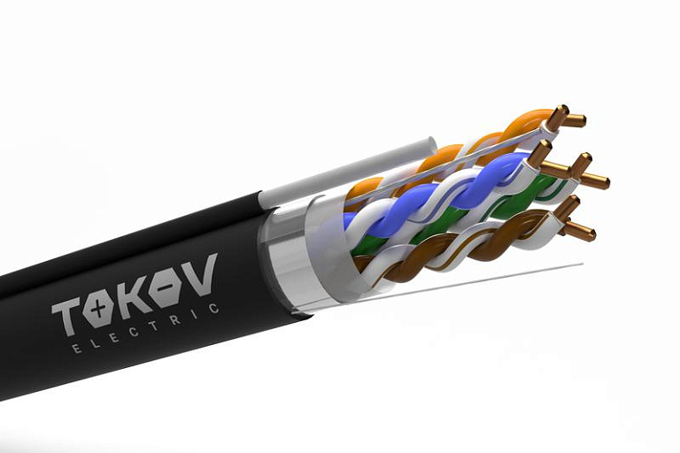 Кабель витая пара F/UTP 4х2х24AWG(0.48мм) + трос кат.5E PE outdoor Fluke tested 305м (м) TOKOV ELECTRIC TKE-C05-F/UTP-42-5E-305-ODC