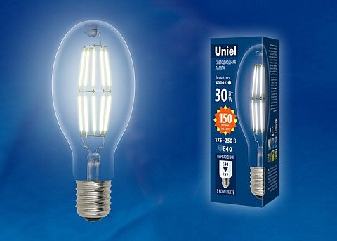LED-ED90-30W/DW/E40/CL GLP05TR Лампа светодиодная, прозрачная. Дневной белый свет (6500K). Картон. ТМ Uniel
