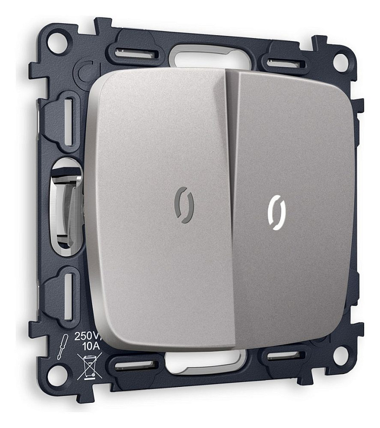 Выключатель двухклавишный с подсветкой без рамки Ambrella Volt OMEGA MO504015