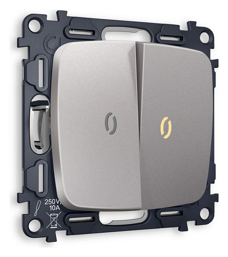 Выключатель двухклавишный с подсветкой без рамки Ambrella Volt OMEGA MO504010