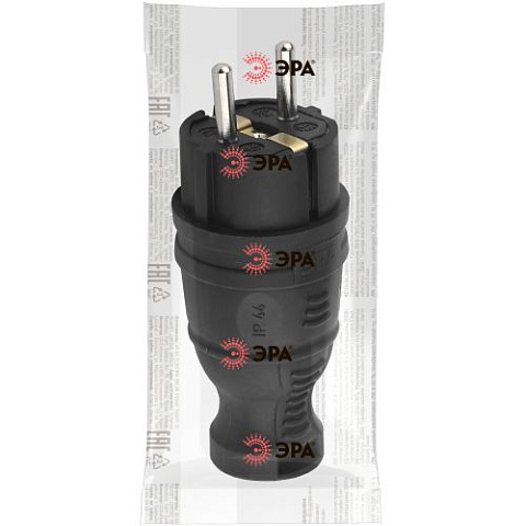 Вилка каучуковая с заземл. прям. 16А IP44 черн. Эра Б0044540