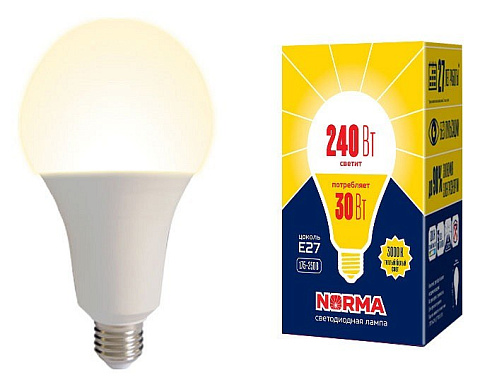 LED-A95-30W/3000K/E27/FR/NR Лампа светодиодная. Форма A, матовая. Серия Norma. Теплый белый свет (3000K). Картон. ТМ Volpe