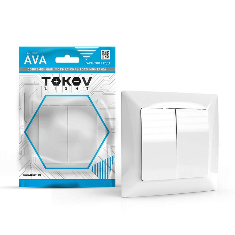 Выключатель 2-кл. СП AVA 10А IP20 в сборе бел. TOKOV ELECTRIC TKL-AV-V2F-C01