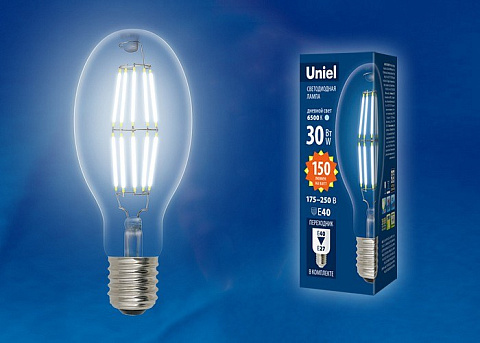 LED-ED90-30W/NW/E40/CL GLP05TR Лампа светодиодная, прозрачная. Белый свет (4000K). Картон. ТМ Uniel