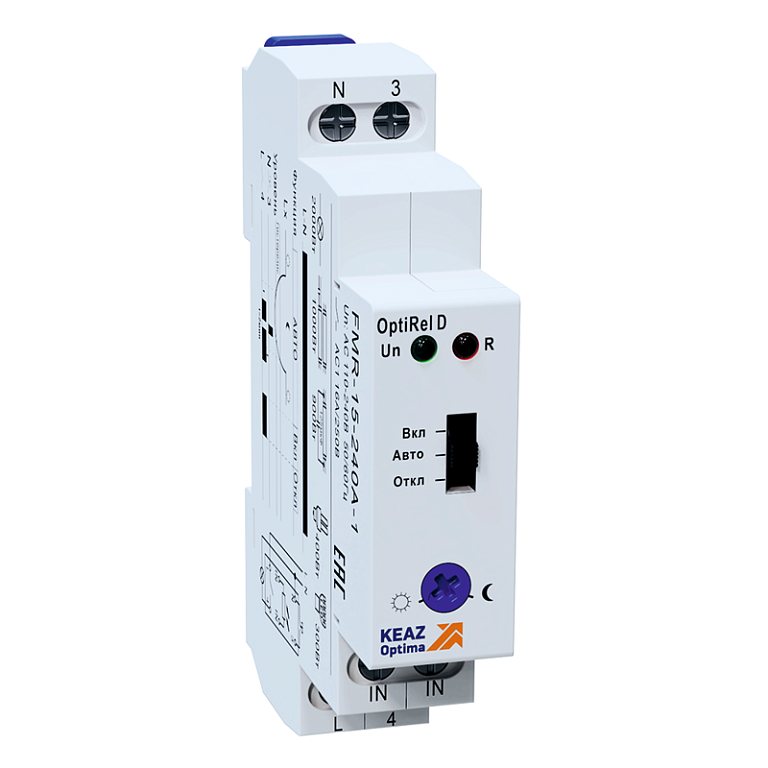 Фотореле OptiRel D FMR-15-240А-1 с датчиком 1.5м 16А 1СО 110-240АС КЭАЗ 332034