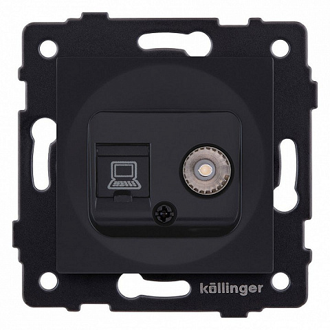 Розетка двойная TV (мама) + RJ45 Cat.6, черный матовый Kollinger для Aspekt, Eleganz, Reflex