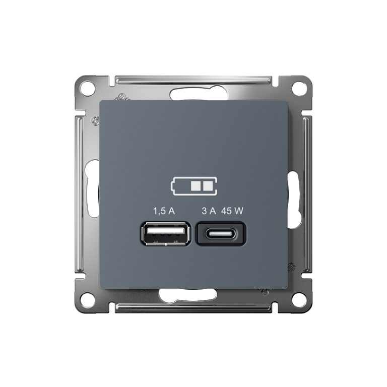 Розетка USB AtlasDesign тип A+C 45Вт QC PD высокоскор. ЗУ механизм грифель SE ATN000729