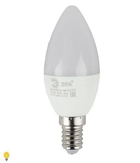 Модель ECO LED B35-6W-827-E14 Лампа светодиодная Эра ECO LED B35-6W-827-E14 (диод, свеча, 6Вт, тепл, E14)
