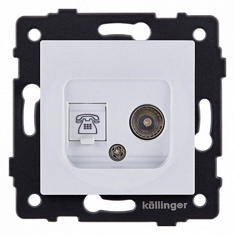 Розетка двойная TV (мама) + телефонная розетка RJ11, белый Kollinger для Aspekt, Eleganz, Reflex