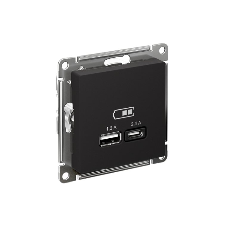 Розетка USB AtlasDesign тип A+C 5В/2.4А 2х5В/1.2А механизм карбон SE ATN001039
