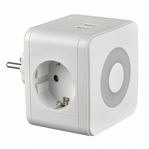 S-GES2-16SBUC WHITE Разветвитель сетевой с выключателем, с/з. 2 гнезда. 2USB+1TYPE C. 16А, 3500Вт. Белый. ТМ Uniel