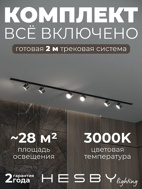 Трековая система со светильниками №13 однофазная встраиваемая Skylite (220В, форма - прямая, 2м, 3000K), чёрная