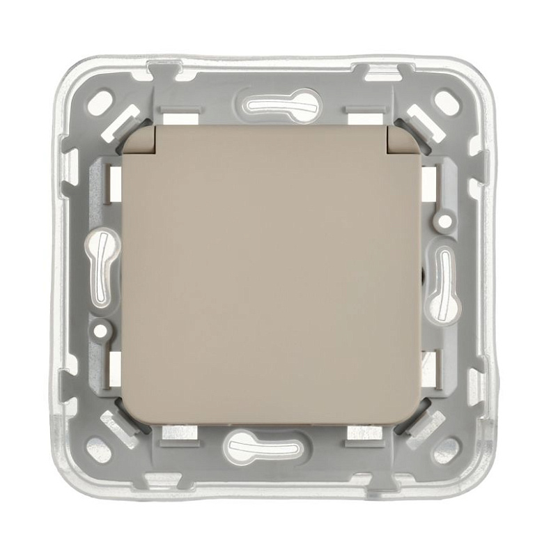 Розетка СП FLITE РСшкр11-1-44-ФлЛ 16А IP44 с заземл. с защ. шторками и крышкой безвинтовое крепление механизм льняной IEK FI-R16-16-1-44-K88