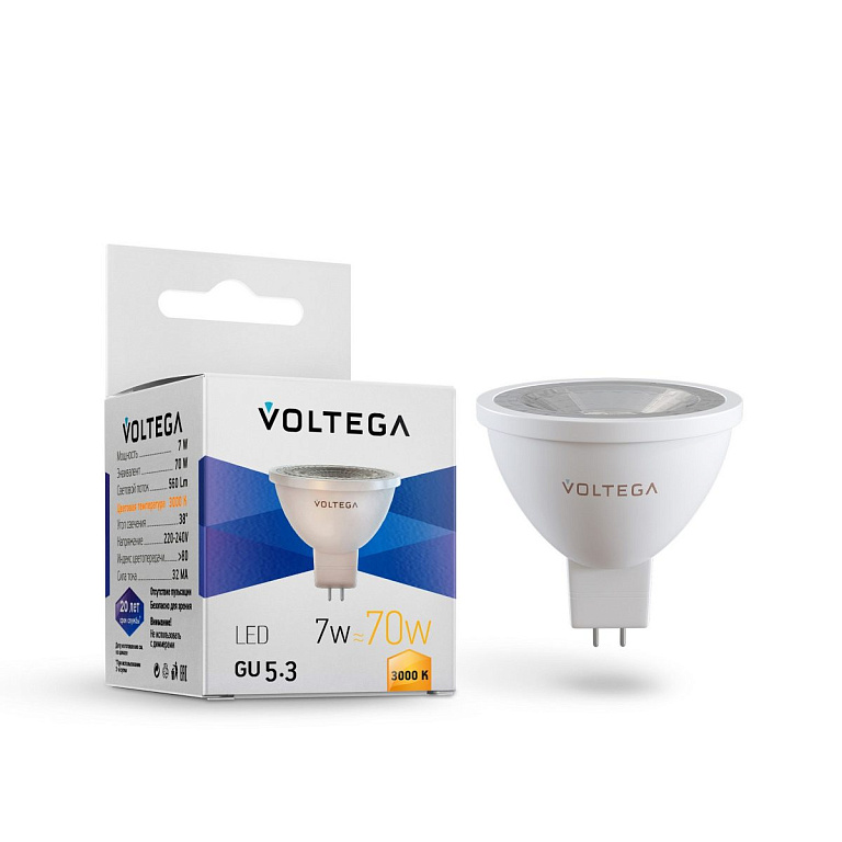 Лампа светодиодная Voltega Софит (Sofit) GU5.3 линзованный (Lens) GU5.3 7Вт 3000K 7259