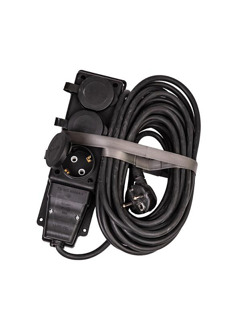 Удлинитель на каучуковой колодке 3х10м 16А IP44 250В 4кВт каучук КГ 3х2.5 черн. УХз16 Россия КОСМОС YKsm10m-3g(16A)KG-B