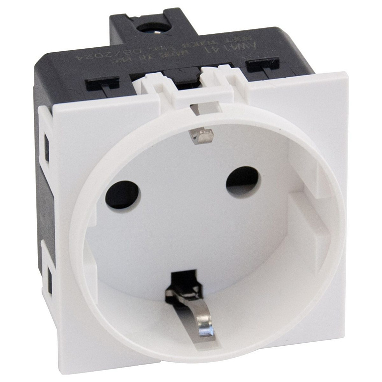 Розетка 220V с/з со шторками винтовой зажим 16A (Белый матовый) MEITON