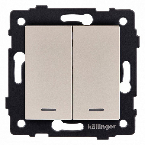 Выключатель 2-клавишный проходной 10А/250В с LED подсветкой, золотой Kollinger для Aspekt, Eleganz, Reflex