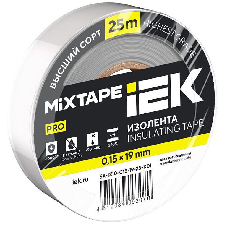 Изолента 0.15х19мм (рул.25м) бел. IEK EX-IZ10-C15-19-25-K01