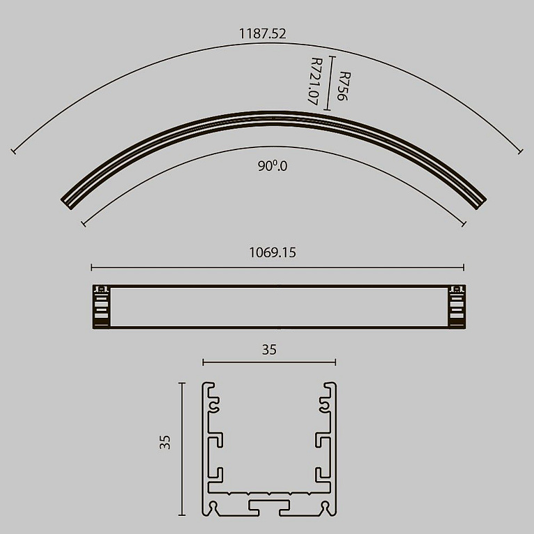 Профиль накладной Maytoni Led Strip Радиусный профиль ALM-3535R-B-IN-90°-1.5M