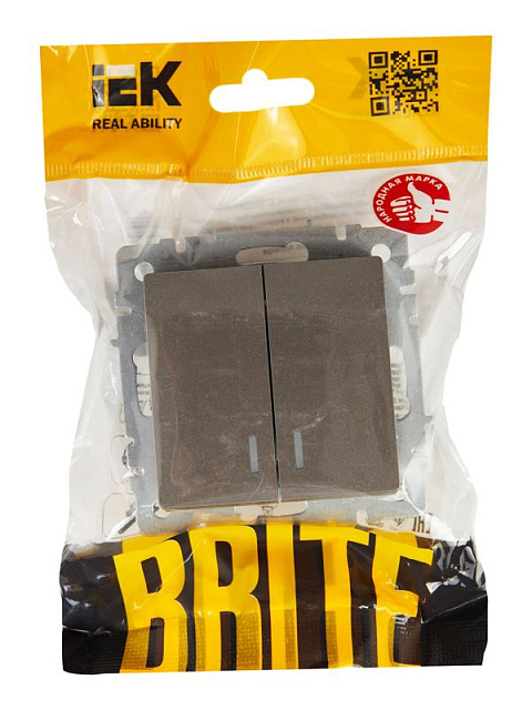 Выключатель 2-кл. СП BRITE ВС10-2-1-БрС 10А с индик. механизм сталь IEK BR-V20-1-10-K46