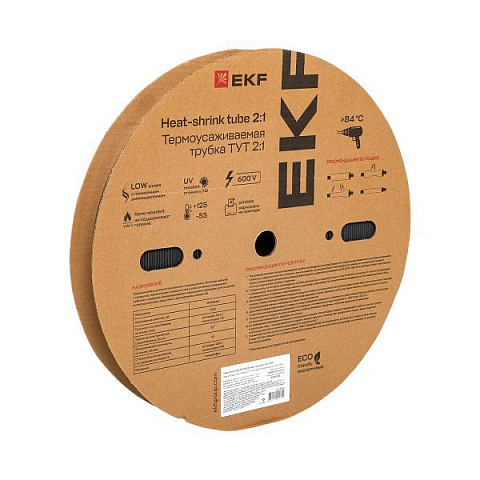 Трубка термоусадочная ТУТ нг 30/15 черн. (уп.50м) EKF tut-30-b