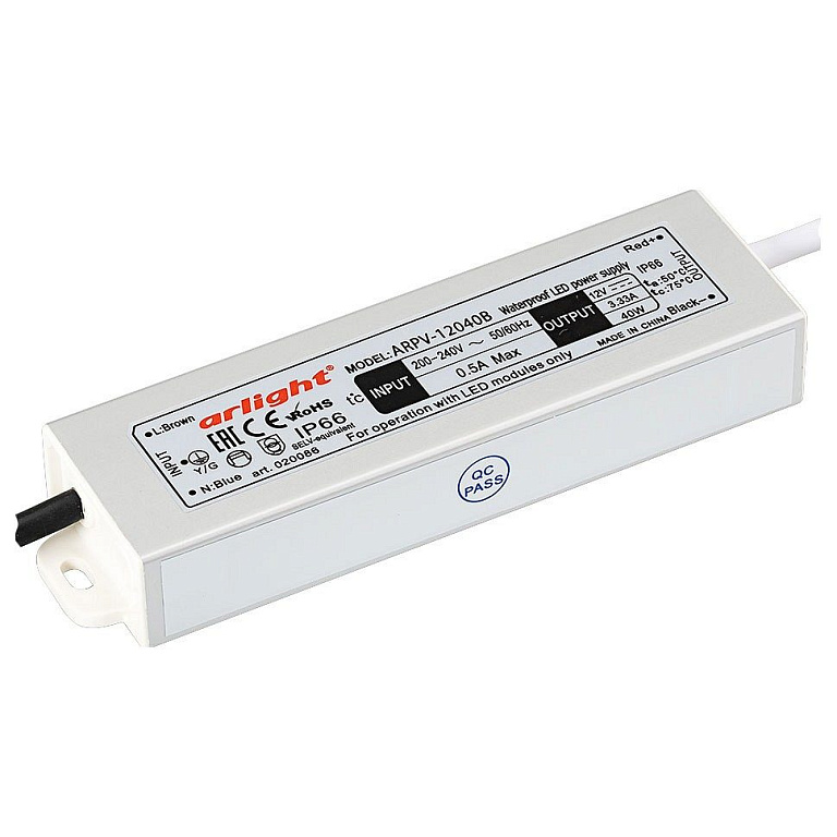 Блок питания ARPV-12040-B (12V, 3.3A, 40W) (Arlight, IP67 Металл, 3 года)