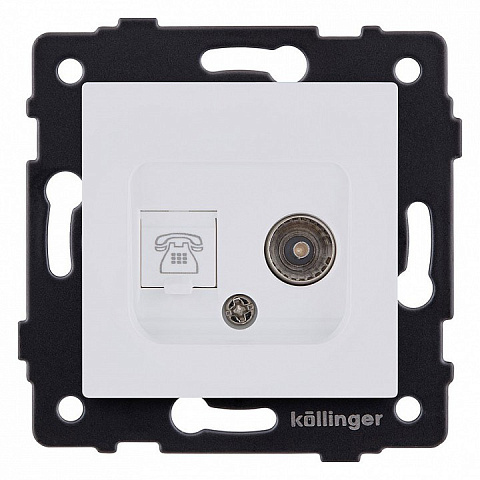 Розетка двойная TV (мама) + телефонная розетка RJ11, белый матовый Kollinger для Aspekt, Eleganz, Reflex