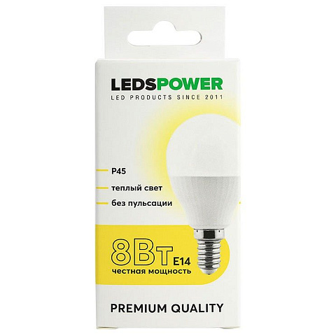 Лампа светодиодная LEDS POWER P45 E14 8Вт 3000K 006734