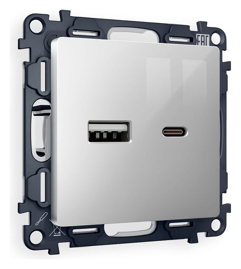 Розетка 2хUSB type A и C без рамки Ambrella Volt ALFA MA411010