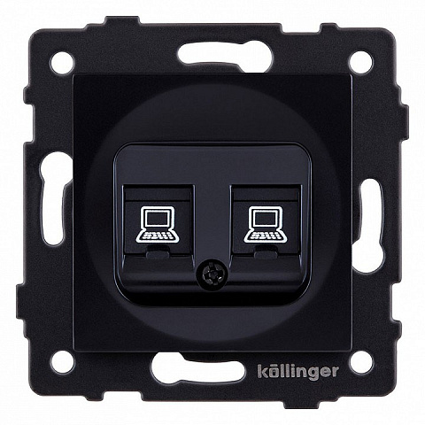 Розетка двойная Ethernet RJ45 Cat.6, черный Kollinger для Aspekt, Eleganz, Reflex