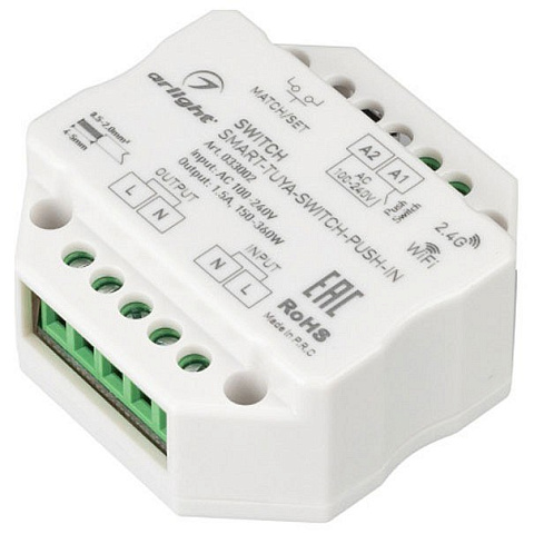 Контроллер-выключатель SMART-TUYA-SWITCH-PUSH-IN (230V, 1.5A, WiFi, 2.4G) (Arlight, IP20 Пластик, 5 лет)
